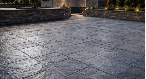 Stamped slate-pattern paving